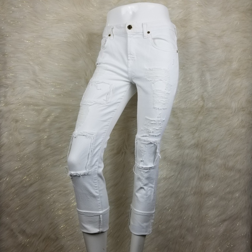 7FAM WHITE RELAXED SKINNY GIRLFRIEND JEANS SIZE 28